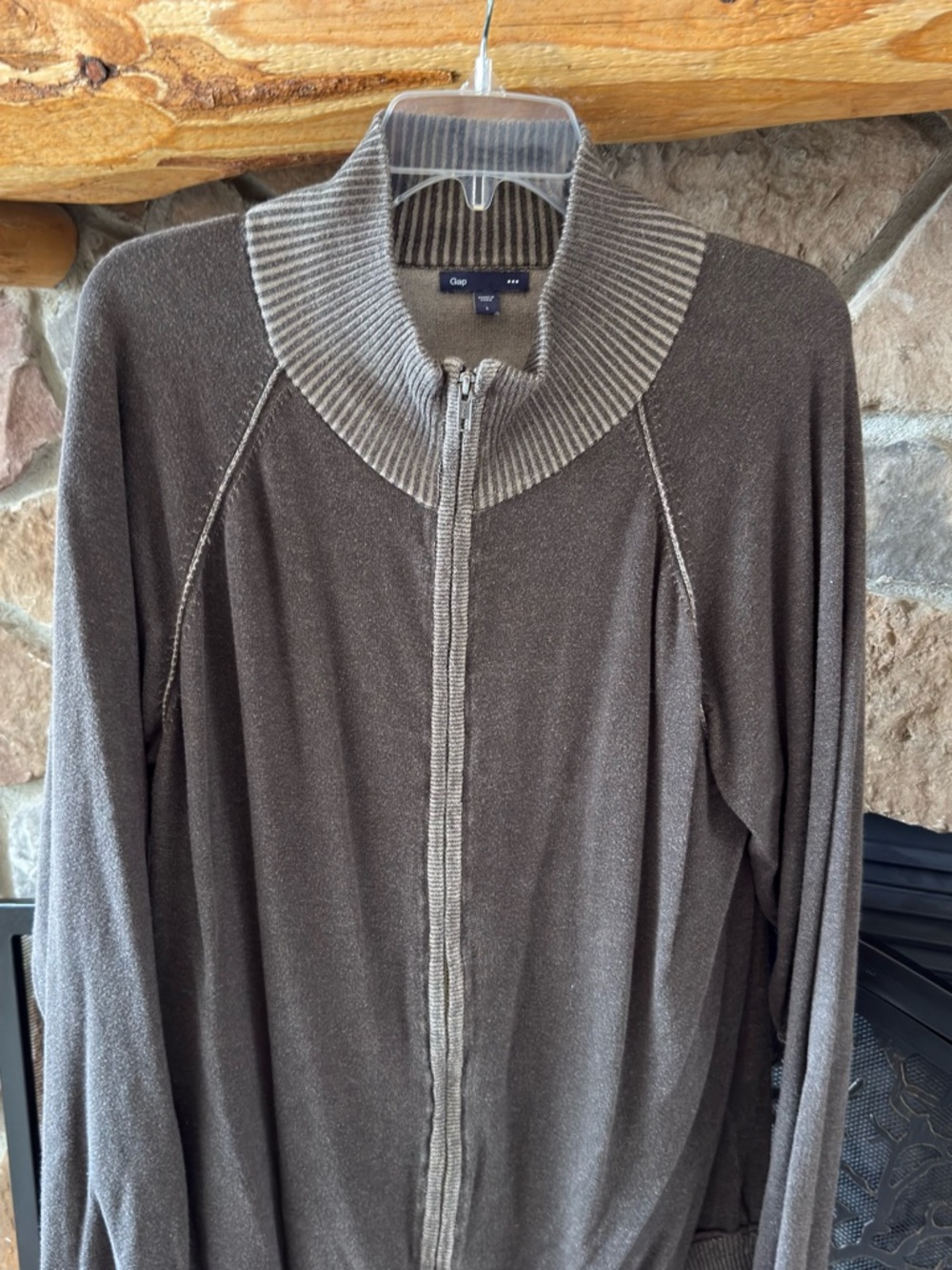 GAP Men's Gray Full-Zip Sweater with Rib Collar